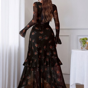 Robes moulantes élégantes et sexy pour femmes, col carré, imprimé léopard, fente latérale, tendance - Product Image 2