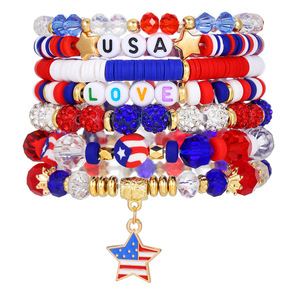 Independence Day <b>Beaded</b> <b>Bracelet</b> Set 7Pcs Red White Blue USA Letter Charm Jewelry Gift for Women <b>Men</b> Patriotic Party Accessory - Product Image 5