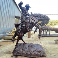 Statue de portrait en bronze grandeur nature sur mesure Cowboy à côté du cheval Sculpture en bronze
