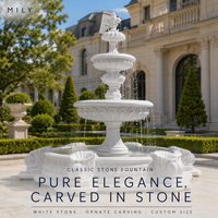 Fontaine d'eau en marbre blanc MILY, ornement cascade de style européen, personnalisable pour jardin extérieur, parc, aménagement paysager