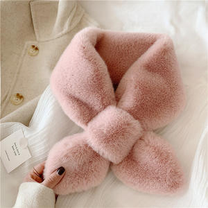 Écharpe de cou en fausse fourrure de lapin Rex pour femme, foulard d'hiver <span class=keywords><strong>Chic</strong></span> coréen solide croisé et duveteux avec nœud papillon - Product Image 4