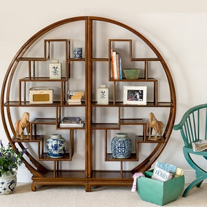 Libreria Vintage Industriale in Stile Cinese Antico, <span class=keywords><strong>Scaffale</strong></span> <span class=keywords><strong>Rotondo</strong></span> in Legno Massiccio - Product Image 3