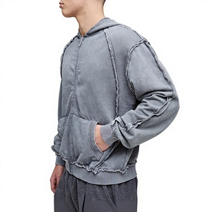 Sweat-shirt à capuche zippé surdimensionné pour homme, couleur unie, en coton French Terry, décontracté, pour l'automne, coupe classique, tricoté - Product Image 4