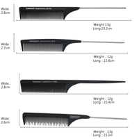 Sisir Potong Rambut Lipat Anti Statis 30 Styles Salon, Gigi Halus, Plastik, Model Rat Tail, Hitam