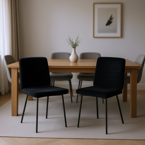 Set di 2 sedie da pranzo in velluto nero, gambe in metallo imbottite moderne, design contemporaneo, mobili per la casa - Product Image 2