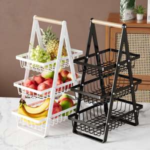 Countertop Fruit Bowle <b>Basket</b> for Home <b>Storage</b> Fruits <b>Vegetable</b> Snacks, Detachable Metal Rectangle <b>Basket</b> with Wood Handle - Product Image 4
