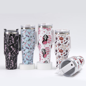 Venta directa de fábrica de acero inoxidable 3D Uv impreso Halloween 40oz tazas vaso taza con asa y tapa de paja - Product Image 3