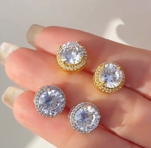 Boucles d'oreilles rondes tendance 2026, clous halo, vente en gros, sertissage micron, CZ, plaqué or 18 carats, pour femmes - Product Image 4