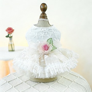 Vestido para perros, falda de tul blanca, estilo floral retro para bodas, para perros pequeños y medianos, primavera, verano, cuatro estaciones, poliéster - Product Image 1