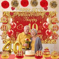 Décorations pour 40e anniversaire de mariage Rouge Or, Centres de table pour 40e anniversaire, Spirales suspendues, Pompons en papier, Décoration de ballons