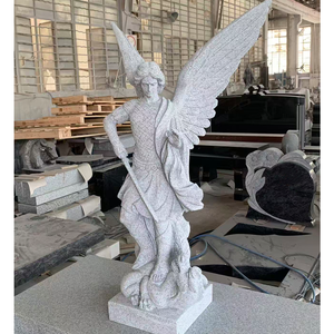 Traditional Classical Saint Michael Statue 48" Tall All Sanded Color Gray Granite <b>Memorial</b> Outdoor - Product Image 4