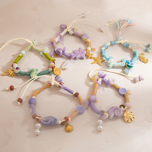 สร้อยข้อมือทอแบบศิลปะ ลายเซรามิก ซีรีส์มหาสมุทร สไตล์โบฮีเมียน สำหรับผู้หญิง ของขวัญ เครื่องประดับ ดีไซน์ปลาดาวและเปลือกหอย - Product Image 2