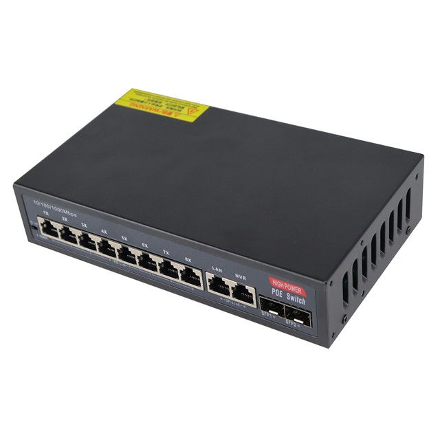 8-port Gigabit Ethernet Unmanaged Poe Switch with 2*10/100/1000 Base-T and 8*10/100/1000M Poe Port for Poe Ip Camera