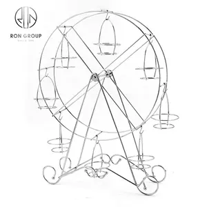 Diskon Besar Desain Modern Baja Kawat Perak Perak 8 Cangkir Pengangkut Roda Ferris Pesta Pernikahan Cupcake Tempat Makanan Penutup Kue Berdiri