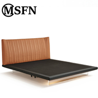 Cama Flotante Vertical Moderna con Tapicería de Microfibra, Base de Acrílico, Cabecera Texturizada Elegante y Diseño Vertical a Rayas