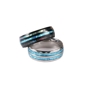 Men's Stainless Steel <b>Ring</b> with Shell Inlay Channel Setting Geometric Design Wedding Band SA1221 - Product Image 5