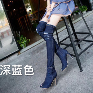 2026 Neue Denim <span class=keywords><strong>High</strong></span> Heel Nachtclub-Stiefel Damen Übergrößen Mode Overknee Damenstiefel - Product Image 5