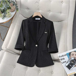 Women's Blazer <b>Jacket</b> Three Quarter Sleeve Solid Color Breathable Polyester Spring <b>Summer</b> Casual Fashion Top - Product Image 4