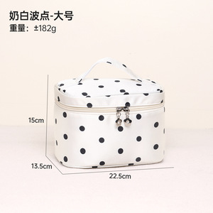 Pochette de toilette isotherme à pois avec fermeture éclair, trousse de maquillage portable en tissu de coton pour voyage - Product Image 5