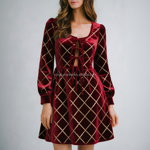 <span class=keywords><strong>Robe</strong></span> mini en velours pour <span class=keywords><strong>femme</strong></span>, bordeaux, or, vert, broderie nœud, grande taille, manches longues, robes <span class=keywords><strong>de</strong></span> fête - Product Image 5
