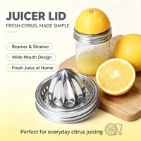 Presse-agrumes manuel en acier inoxydable de 86 mm avec couvercle et râpe pour bocaux Mason, fruits et légumes