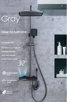 Robinets thermostatiques contemporains en laiton à affichage numérique intelligent Ensemble de douche gris pistolet poli Lumière ambiante Chrome pour hôtel maison