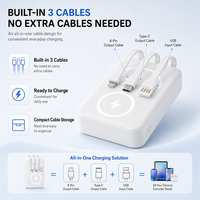 Banco de Energía Magnético de 20000 mAh, Carga Rápida Inalámbrica, Cargador Portátil Compacto, Cables Integrados, Cargador Magnético para Teléfono