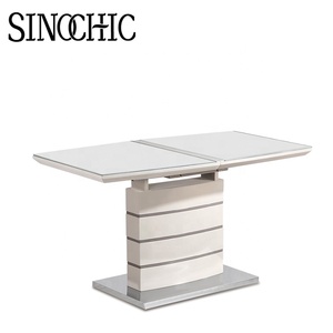 La nuova sala da pranzo 2025 estensibile Set <span class=keywords><strong>tavolo</strong></span> da pranzo alto <span class=keywords><strong>laccato</strong></span> lucido con gambe <span class=keywords><strong>nero</strong></span> sedia in metallo - Product Image 3