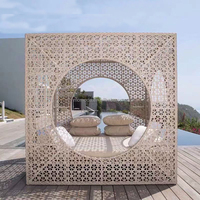 Chaise longue de plage en rotin PE modulaire pour complexe hôtelier, lit de jour en osier, fauteuil de salon, grand canapé nid avec auvent