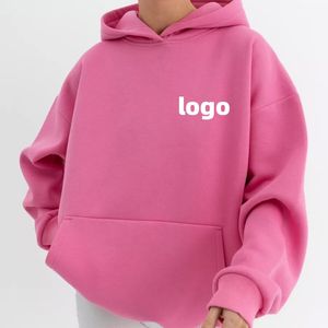 Sudadera con capucha de algodón polar de gran tamaño con estampado de logotipo personalizado y hombros caídos para mujer - Product Image 1