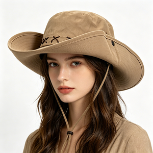 Chapeau de safari unisexe pliable à large bord, protection UV UPF50, en toile, avec sangle de menton réglable, idéal pour le sport, les voyages et l'usage quotidien - Product Image 1