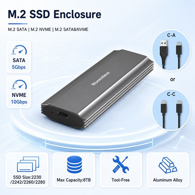 10Gbps USB 3.1 Gen2 M.2 NVME NGFF SSD Converter Enclosure Case Dual Protocol M2 NVME/SATA SSD Case for 2230 2242 2260 2280 SSD