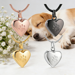 Kalung Wadah Abu Jenazah Kristen dari Baja Anti Karat, Liontin Bentuk Hati, Cenderamata Jejak Kaki Anjing untuk Anjing & Kucing - Product Image 3