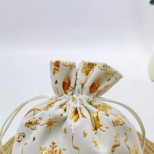 <b>Christmas</b> Pattern Printed Drawstring <b>Bag</b> with Custom Hot Stamped Logo, <b>Christmas</b> Decoration Pouch - Product Image 5