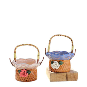Pot de fleurs en céramique respirant moderne avec poignée, poterie artisanale écologique pour plantes succulentes avec trou de drainage - Product Image 6