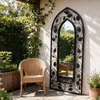 Miroir mural en fer forgé de haute qualité, style arche française, avec cadre décoratif à feuilles florales, pour la maison, l'entrée, la décoration de jardin