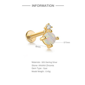Fashion S925 Silver Jewelry Mini <b>Glitter</b> Opal Stone Earrings Round <b>Ball</b> Shape Opal Stud Earrings for Women - Product Image 2