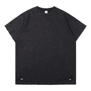 Nuovo cotone Wash girocollo uomo e donna manica corta 300g per fare vecchi buchi t-shirt allentata - Product Image 5