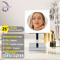 Miroir de table à LED pour hôtel OEM ODM, luminosité réglable, en acier inoxydable, miroir de vanité de bureau