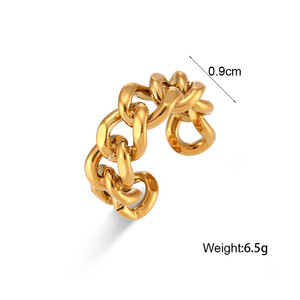 Fashion 18K Gold Plated <strong>Golden</strong> Jewelry Chic Chunky Cuban Chain Open <strong>Ring</strong> Adjustable Woven Tarnish Free Stainless Steel <strong>Rings</strong> - Product Image 6