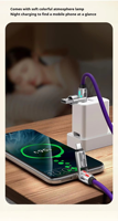 Cable de Datos 4 en 1 de Aleación de Zinc y Silicona de 1M, 240W, Carga Rápida para Auto, Luz Ambiental con Efecto Arcoíris, Compatible con Apple 16
