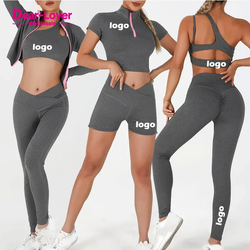 Dear-Lover Custom Logo Ladies Gym Fitness Apparel Women Active Wear Yoga Pants One Shoulder Sports Bra Seamless Yoga Set