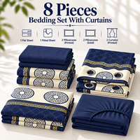 Großhandel 8-teiliges King-Size-Bettwäsche-Set mit Vorhängen, bedrucktes Mikrofaser-Bettlaken, Spannbettlaken und 4 Kissenbezügen