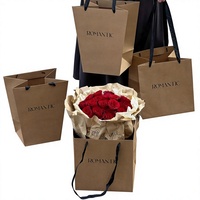 Sac en papier kraft pour bouquets, sacs en papier de luxe pour petites entreprises, emballage de fleurs en forme de trapèze, sac cadeau avec poignée