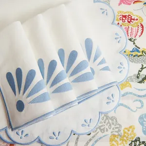 자연 맞춤형 패턴 사용자 정의 가리비 럭셔리 프랑스 패브릭 100% 린넨 결혼식 자수 냅킨 placemats