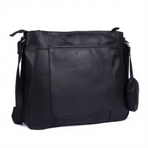 Premium Designer Genuine Leather Crossbody Hand Bag Unisex <b>Zip</b> Closure Large Capacity Black Panelled Design Daily Use For Sale - Product Image 5