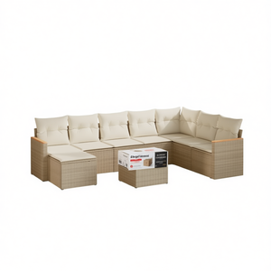 Beige Garden <b>Sofa</b> Set <b>Rattan</b> Outdoor Furniture Waterproof Cushion Contemporary Design - Product Image 1