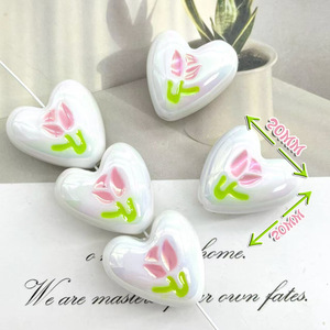 Cuentas acrílicas en forma de corazón Chen Ming de 20 mm con diseño de flores para accesorios de joyería y cadenas para teléfonos DIY - Product Image 1