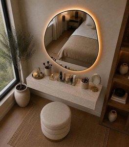 Moderno tocador de maquillaje montado en la pared con cajones de almacenamiento, aspecto de travertino para decoración de dormitorio, tocador de maquillaje flotante. - Product Image 4