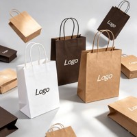 Sacs en papier kraft blanc et brun personnalisés avec ruban, accessoires, sacs de courses recyclés, sacs à emporter pour restaurants et fast-foods, logo pour la promotion